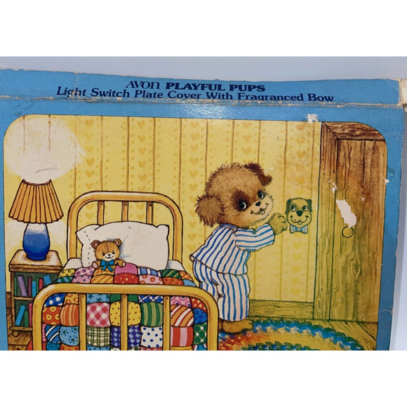 Light Switch Cover White and Grey dog Avon Playful Pups 1981 original box - Picture 6 of 11